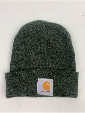 Carhartt Dark Olive Heather green Cuffed Knit Beanie with Logo Patch OS